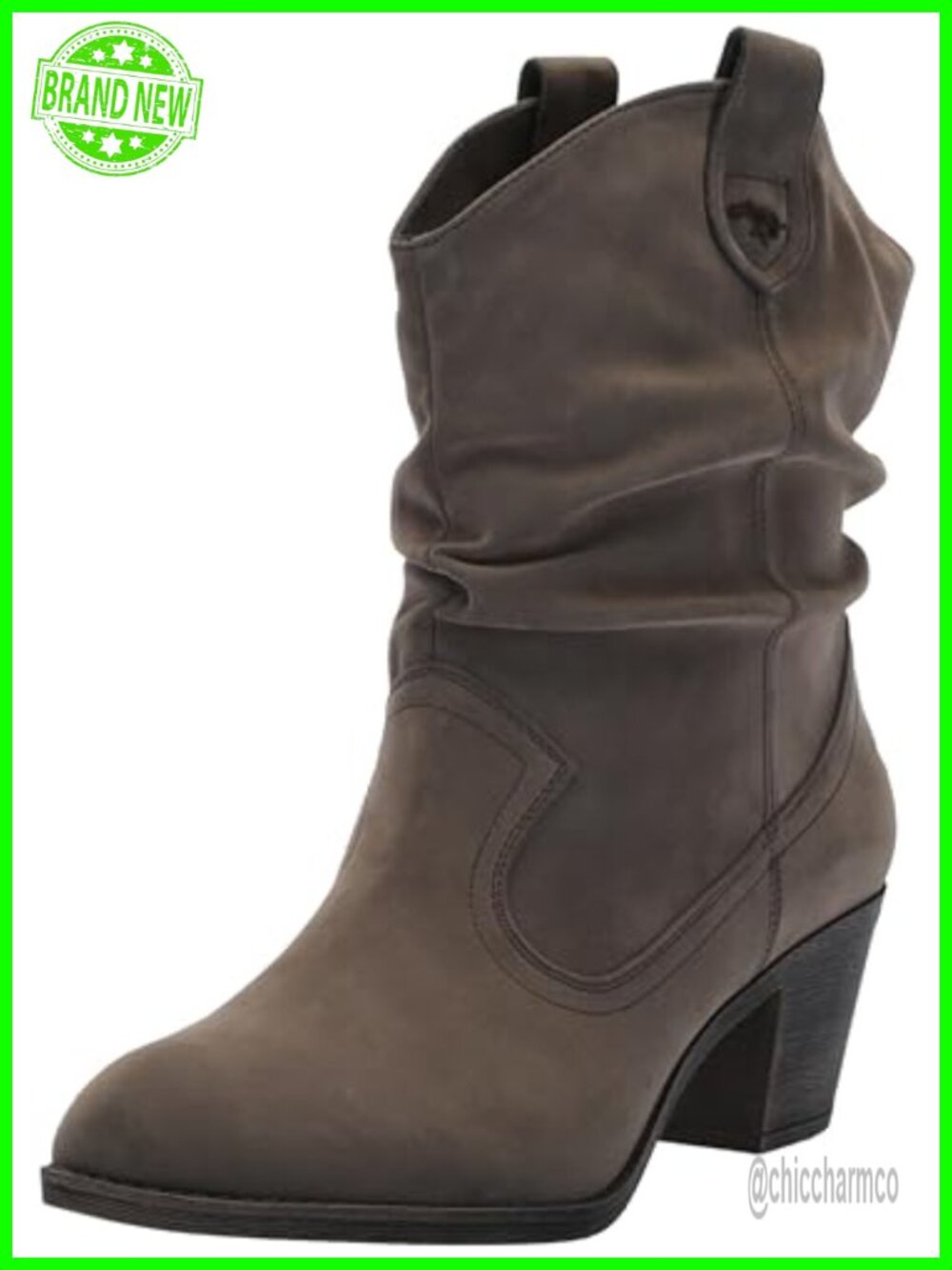 Western Mid-Calf Pull On Boot with Synthetic Upper and Faux Stacked Heel